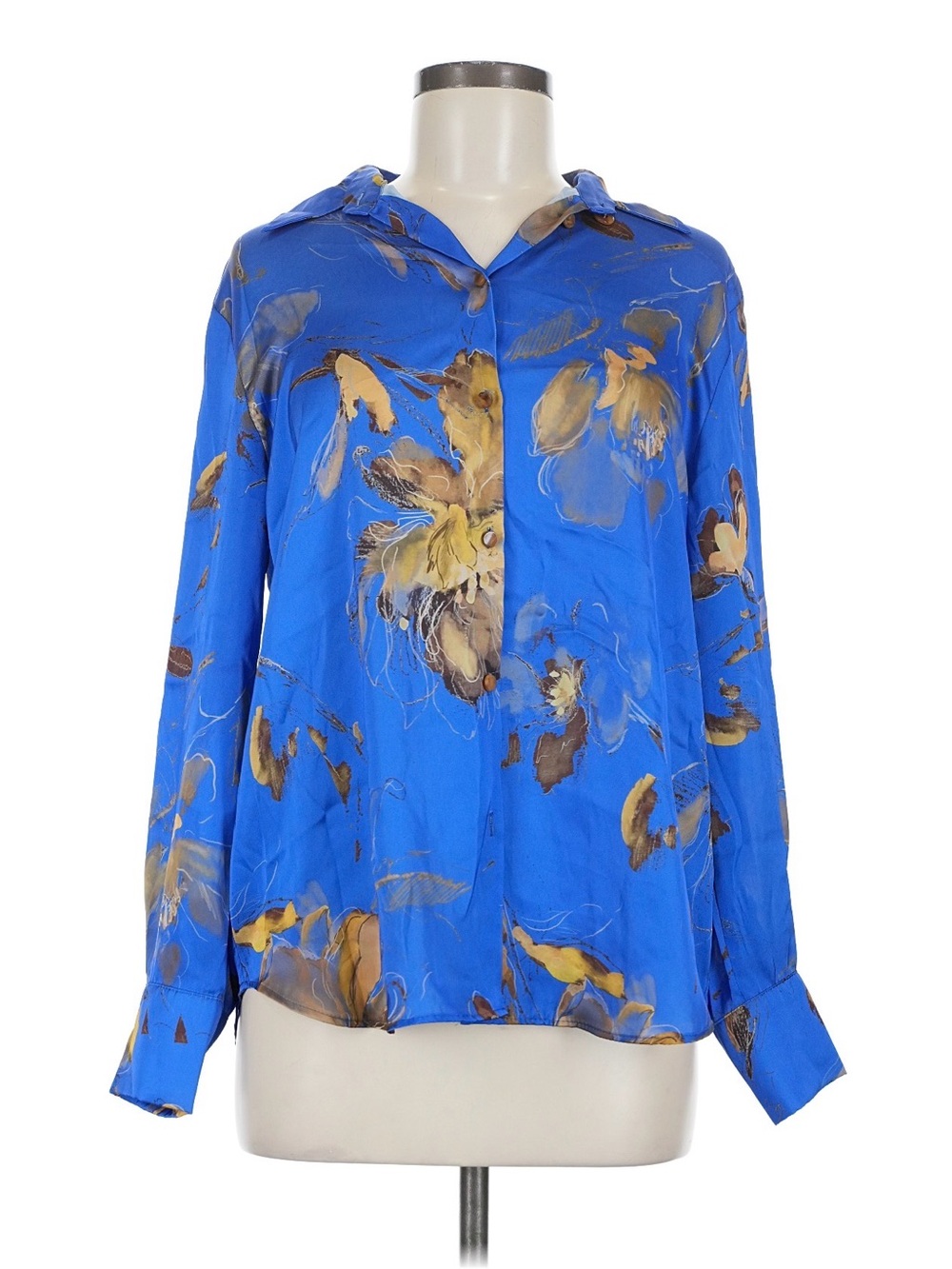 Zara Blue Floral Button-Up Blouse